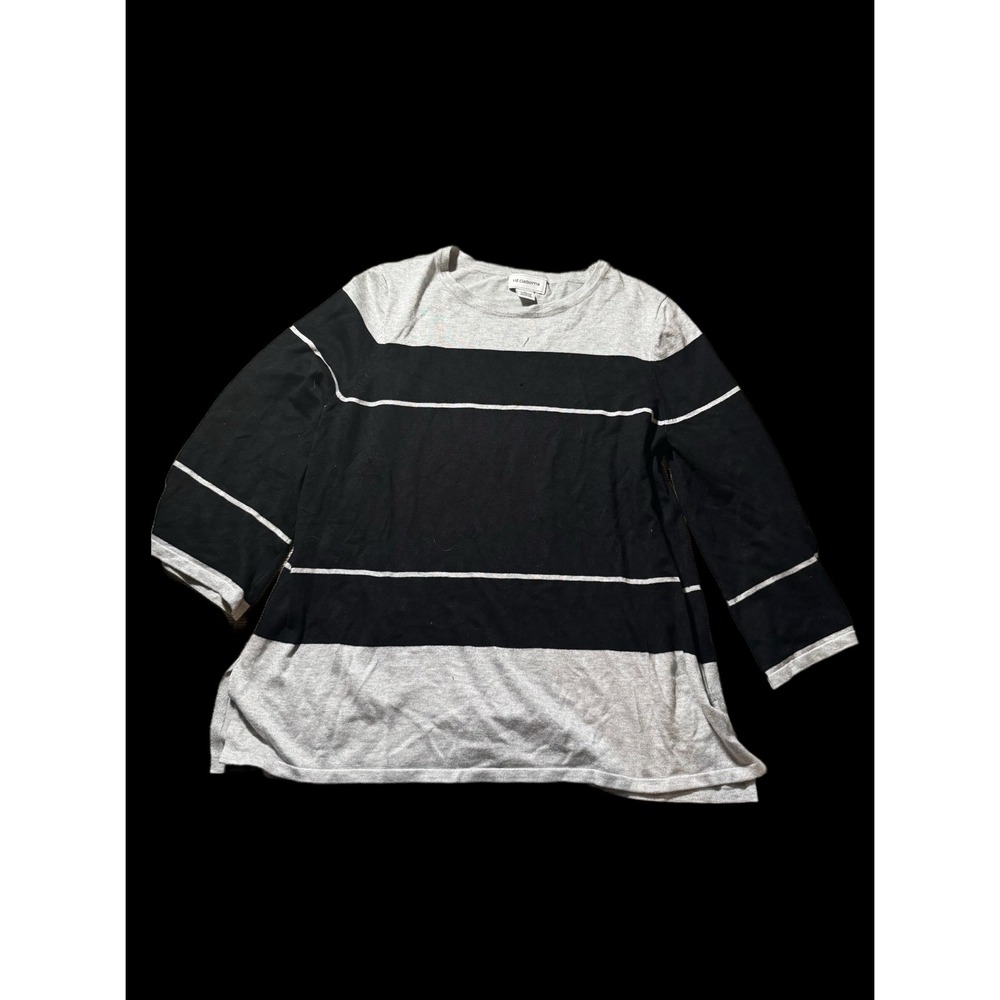 Liz‎ Claiborne Womens XL Grey Black Striped Knit Long Sleeve Top Sweater
